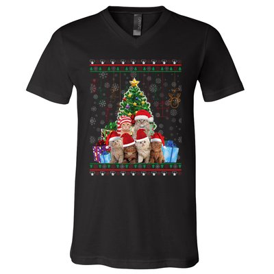 Cat Christmas Funny Ugly N Merry Gift V-Neck T-Shirt