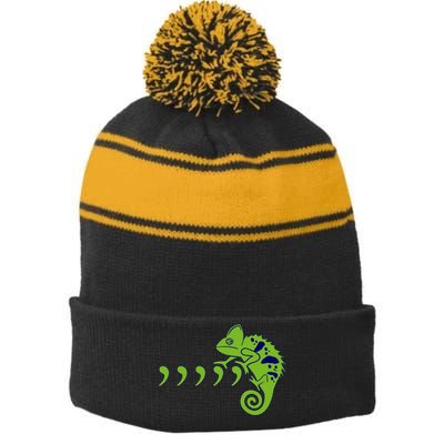 COMMA CHAMELEON FUNNY SONG PARODY MEME Stripe Pom Pom Beanie