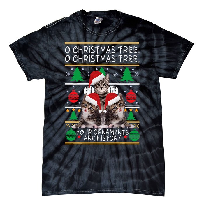 Cats Christmas Funny Ornaments Pajama Family Gift Tie-Dye T-Shirt