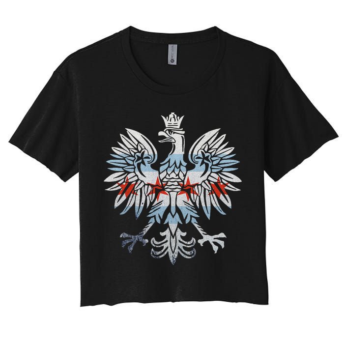 Cool Chicago Flag Polish Eagle Funny Illinois Emblem Women's Crop Top Tee