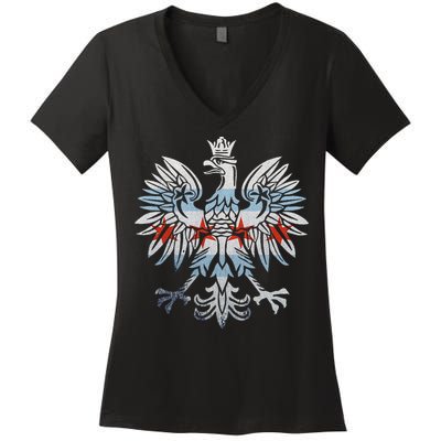 Cool Chicago Flag Polish Eagle Funny Illinois Emblem Women's V-Neck T-Shirt