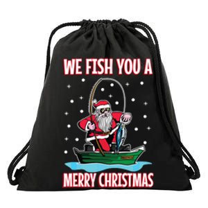 Christmas Costume Fisherman Fishing Funny Cool Santa Claus Drawstring Bag