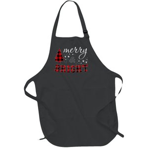 Christmas Cute For Red Plaid Merry And Bright Letter Hoodie Full-Length Apron With Pockets