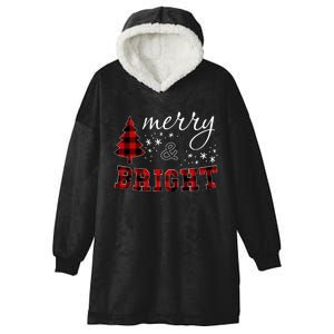 Christmas Cute For Red Plaid Merry And Bright Letter Hoodie Hooded Wearable Blanket