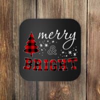 Christmas Cute For Red Plaid Merry And Bright Letter Hoodie Coaster