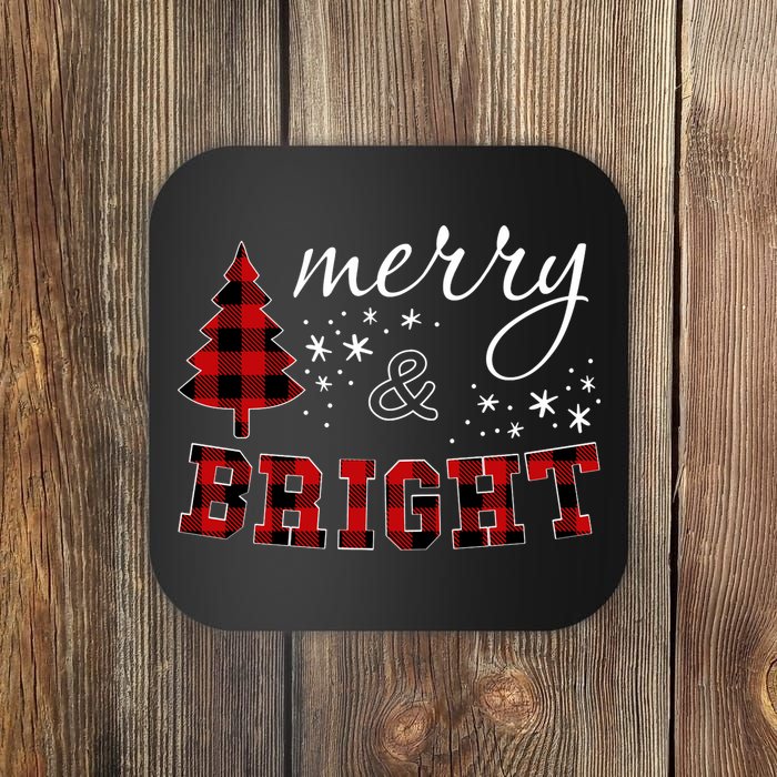 Christmas Cute For Red Plaid Merry And Bright Letter Hoodie Coaster