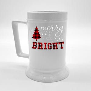 Christmas Cute For Red Plaid Merry And Bright Letter Hoodie Beer Stein