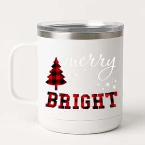 Christmas Cute For Red Plaid Merry And Bright Letter Hoodie 12 oz Stainless Steel Tumbler Cup