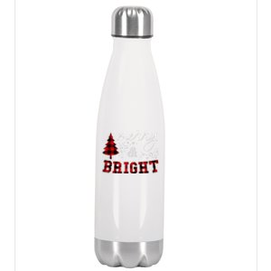 Christmas Cute For Red Plaid Merry And Bright Letter Hoodie Stainless Steel Insulated Water Bottle