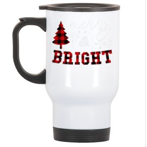 Christmas Cute For Red Plaid Merry And Bright Letter Hoodie Stainless Steel Travel Mug