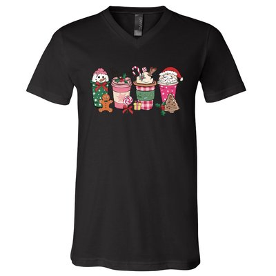 Coffee Christmas Gingerbread Pink Wo Latte Cozy Winter V-Neck T-Shirt