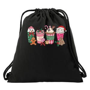 Coffee Christmas Gingerbread Pink Wo Latte Cozy Winter Drawstring Bag