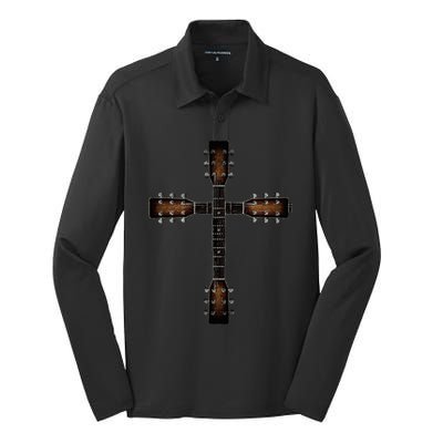 Cool Christian Guitar Cross Cute Musician Guitarist Silk Touch Performance Long Sleeve Polo