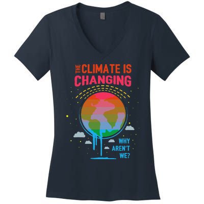 Climate Change Global Warming Awareness Earth Day Gift Women's V-Neck T-Shirt