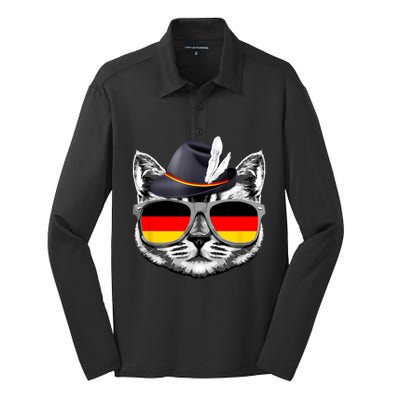 Cute Cat German Flag Oktoberfest Pride Germany Festival Silk Touch Performance Long Sleeve Polo