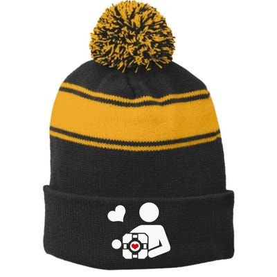 Companion Cube Gaming Portal Nerd Gamer Stripe Pom Pom Beanie