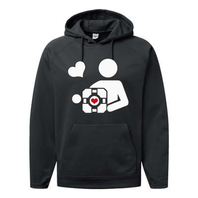 Companion Cube Gaming Portal Nerd Gamer Performance Fleece Hoodie