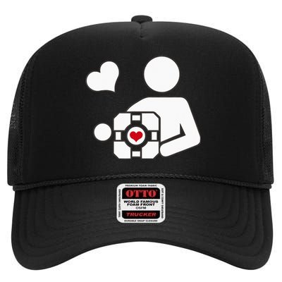 Companion Cube Gaming Portal Nerd Gamer High Crown Mesh Back Trucker Hat