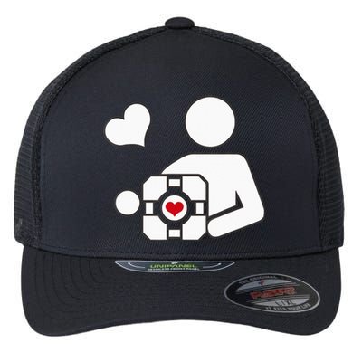 Companion Cube Gaming Portal Nerd Gamer Flexfit Unipanel Trucker Cap