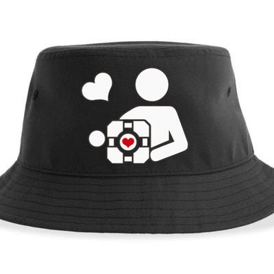 Companion Cube Gaming Portal Nerd Gamer Sustainable Bucket Hat