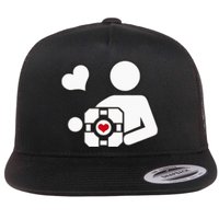 Companion Cube Gaming Portal Nerd Gamer Flat Bill Trucker Hat