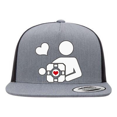 Companion Cube Gaming Portal Nerd Gamer Flat Bill Trucker Hat