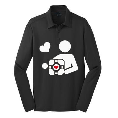 Companion Cube Gaming Portal Nerd Gamer Silk Touch Performance Long Sleeve Polo