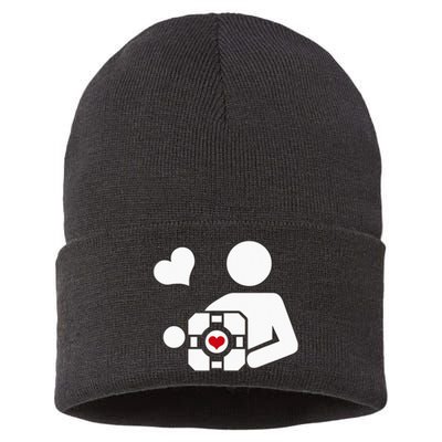 Companion Cube Gaming Portal Nerd Gamer Sustainable Knit Beanie