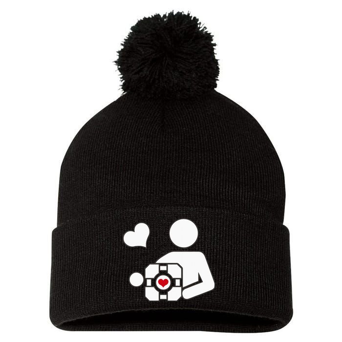 Companion Cube Gaming Portal Nerd Gamer Pom Pom 12in Knit Beanie