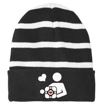 Companion Cube Gaming Portal Nerd Gamer Striped Beanie with Solid Band