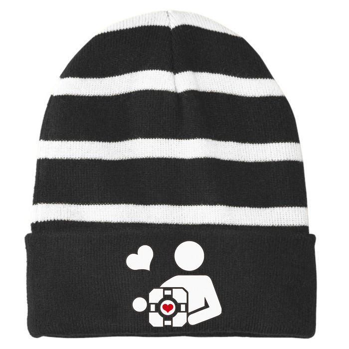 Companion Cube Gaming Portal Nerd Gamer Striped Beanie with Solid Band