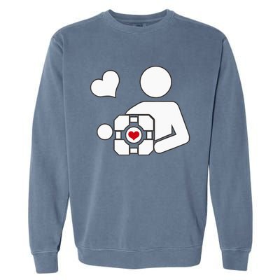 Companion Cube Gaming Portal Nerd Gamer Garment-Dyed Sweatshirt