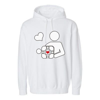 Companion Cube Gaming Portal Nerd Gamer Garment-Dyed Fleece Hoodie