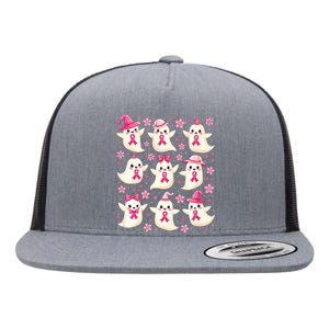 Cute Coquette Ghost Hold Pinkribbon Breast Cancer Awareness Premium Flat Bill Trucker Hat