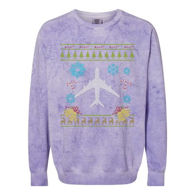 Christmas Cute Gift Airplane Pilot Christmas Ugly Colorblast Crewneck Sweatshirt