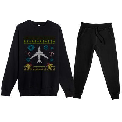 Christmas Cute Gift Airplane Pilot Christmas Ugly Premium Crewneck Sweatsuit Set