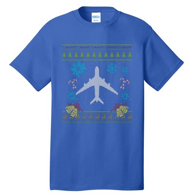 Christmas Cute Gift Airplane Pilot Christmas Ugly Tall T-Shirt