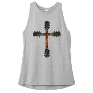 Cool Christian Guitar Cross Funny Musician Guitarist Gift Ladies PosiCharge Tri-Blend Wicking Tank