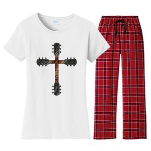 Cool Christian Guitar Cross Funny Musician Guitarist Gift Women's Flannel Pajama Set