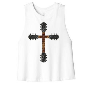 Cool Christian Guitar Cross Funny Musician Guitarist Gift Women's Racerback Cropped Tank