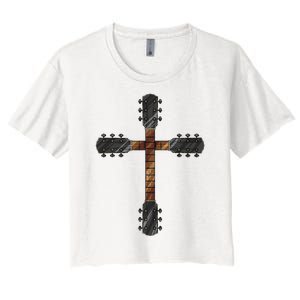 Cool Christian Guitar Cross Funny Musician Guitarist Gift Women's Crop Top Tee