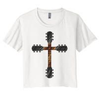 Cool Christian Guitar Cross Funny Musician Guitarist Gift Women's Crop Top Tee