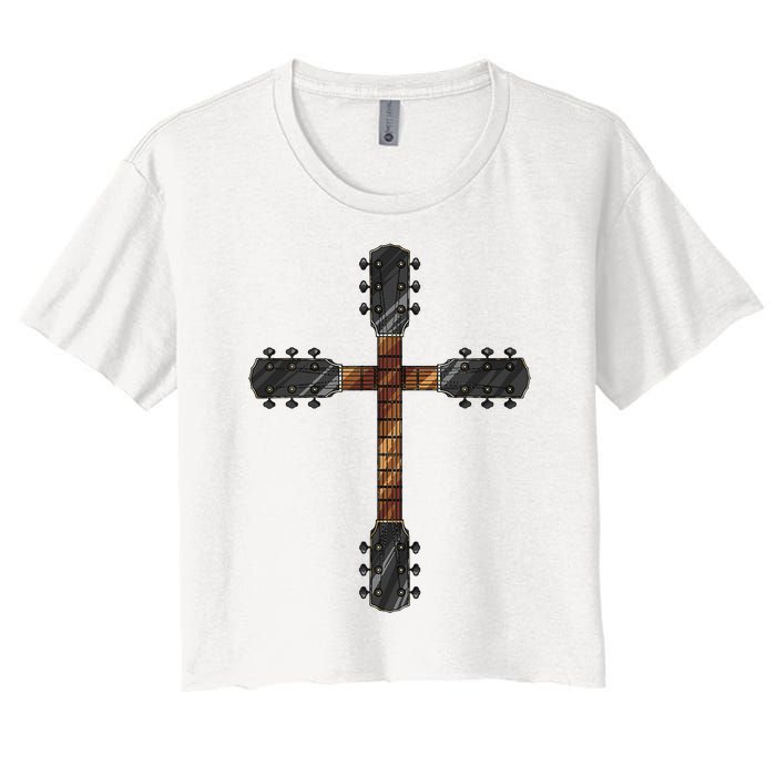 Cool Christian Guitar Cross Funny Musician Guitarist Gift Women's Crop Top Tee