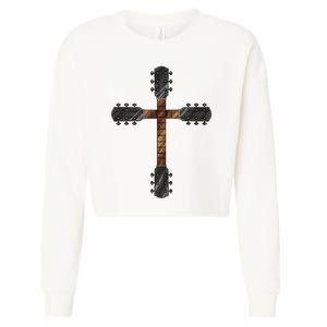 Cool Christian Guitar Cross Funny Musician Guitarist Gift Cropped Pullover Crew