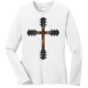 Cool Christian Guitar Cross Funny Musician Guitarist Gift Ladies Long Sleeve Shirt