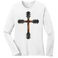 Cool Christian Guitar Cross Funny Musician Guitarist Gift Ladies Long Sleeve Shirt