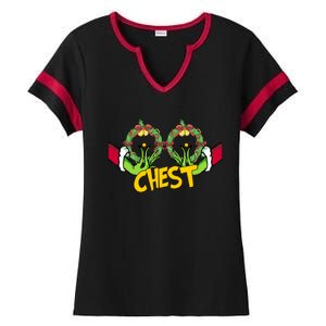 Christmas Chest Grinchmas Holiday Season Funny Boobs Ladies Halftime Notch Neck Tee