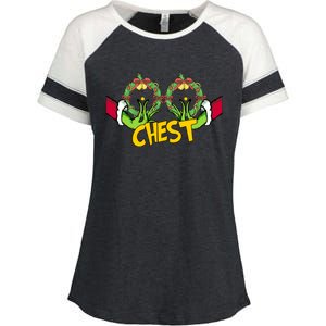 Christmas Chest Grinchmas Holiday Season Funny Boobs Enza Ladies Jersey Colorblock Tee