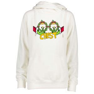 Christmas Chest Grinchmas Holiday Season Funny Boobs Womens Funnel Neck Pullover Hood