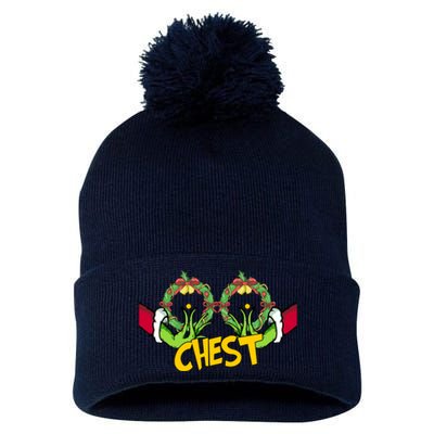 Christmas Chest Grinchmas Holiday Season Funny Boobs Pom Pom 12in Knit Beanie